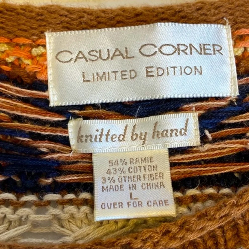 Casual Corner Sweater Women’s L Vintage Brown Striped Hand Knit Limited Edition - Picture 6 of 11